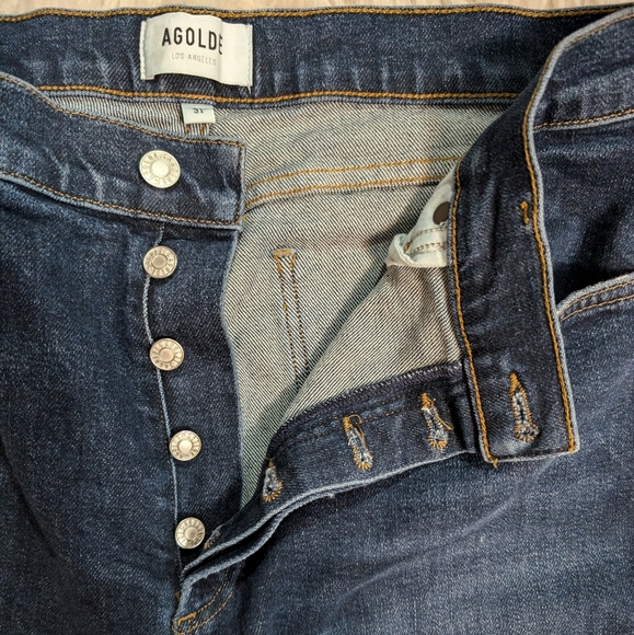 Agolde Women's Nico HighRise Slim Fit dark blue Jean buttonfly sz 31 - Picture 4 of 7